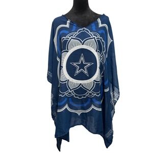 NFL Dallas‎ Cowboys Sheer Poncho Top Little Earth Mandala Star Navy Blue OS